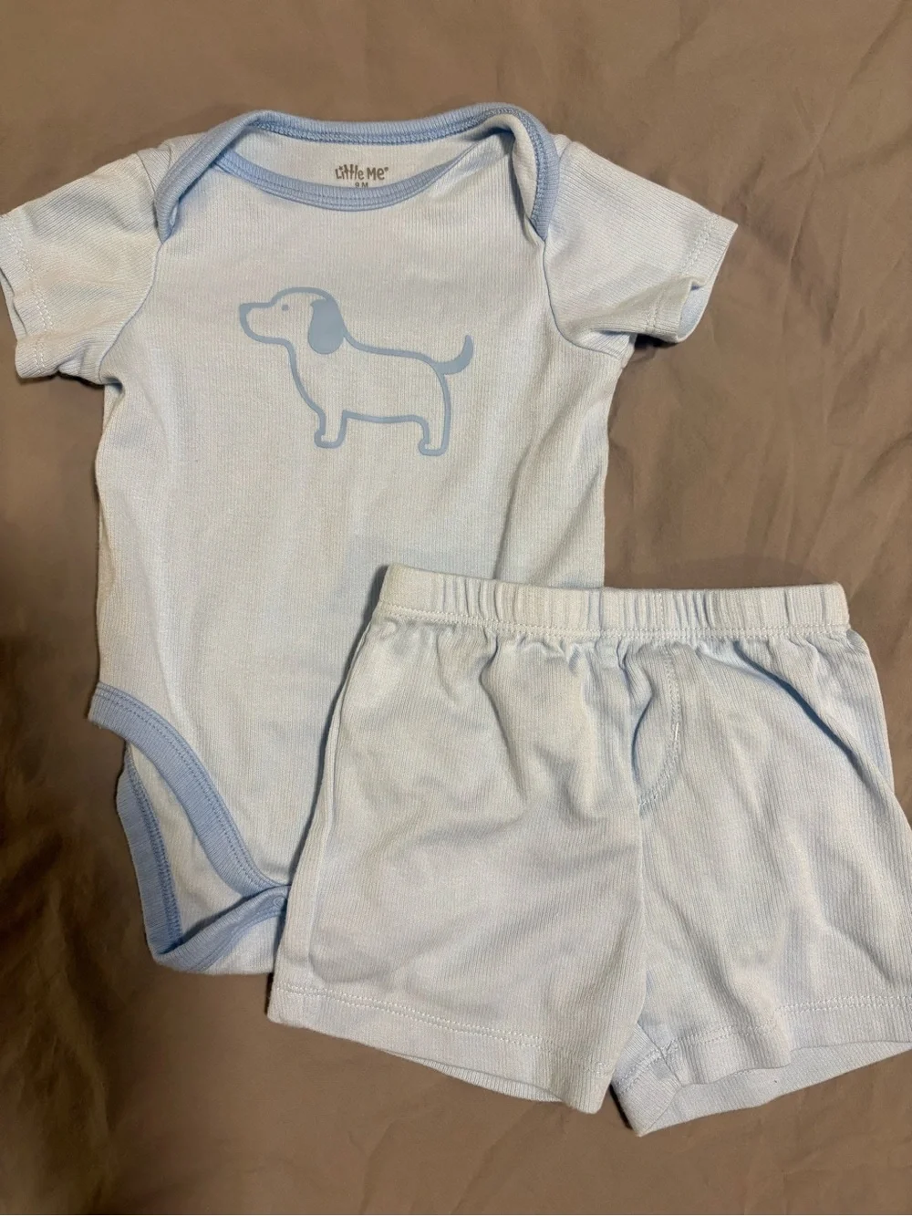Little Me 9M Light Blue Dog Onesie & Shorts Set